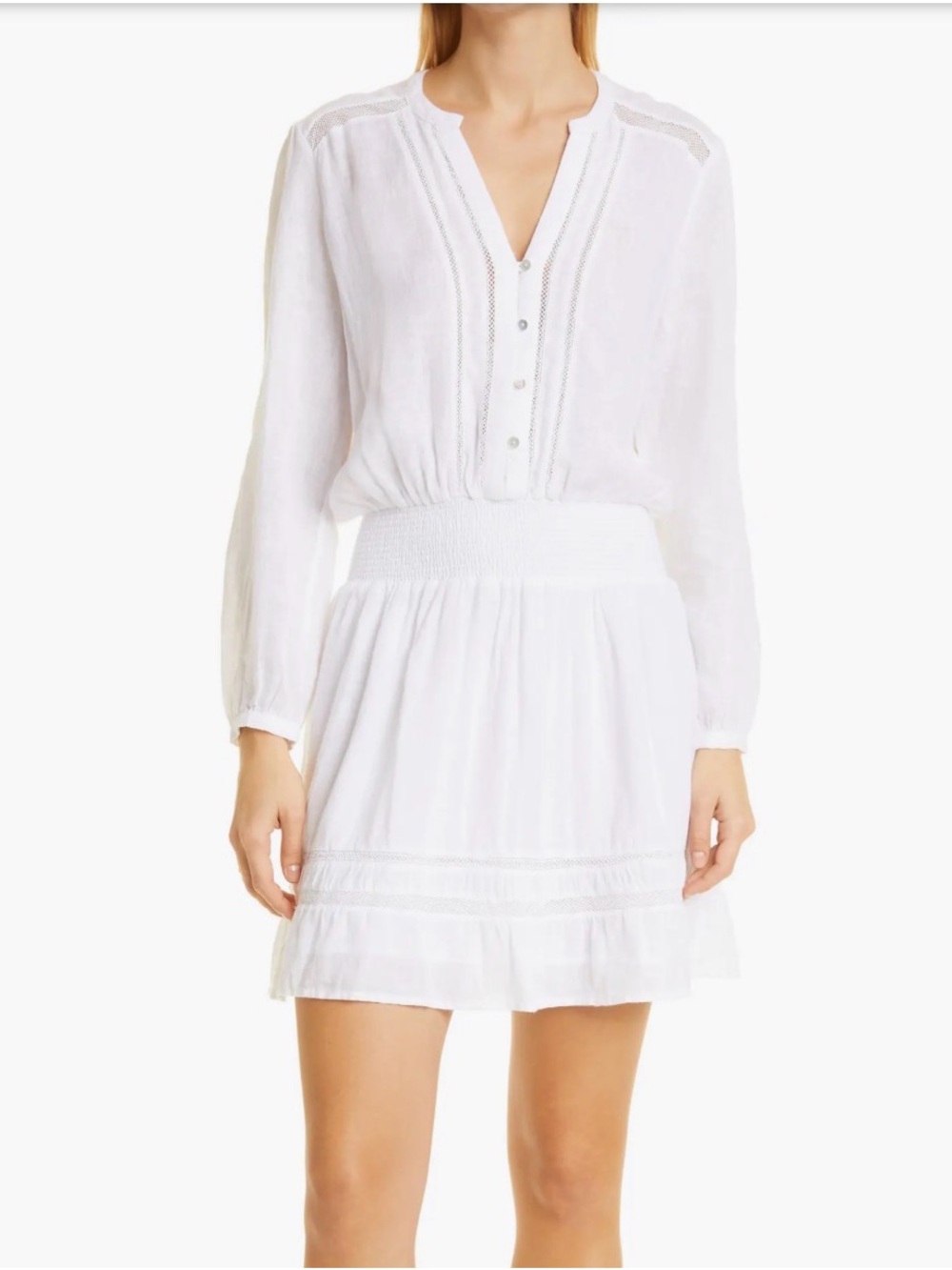 Rails White Jasmine Long Sleeve Button-Front Tiered Dress